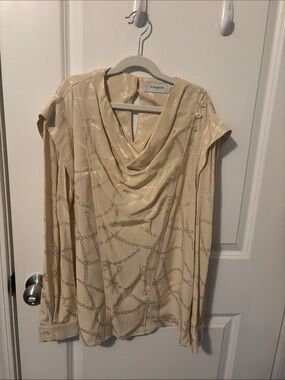 Coach Beige Chain-Print Cowl Neck Blouse
